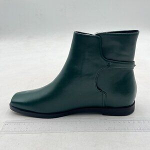 Dark Green Low Heel Back Strap Buckle Ankle Boots Square Toe Ladies Casual Boots